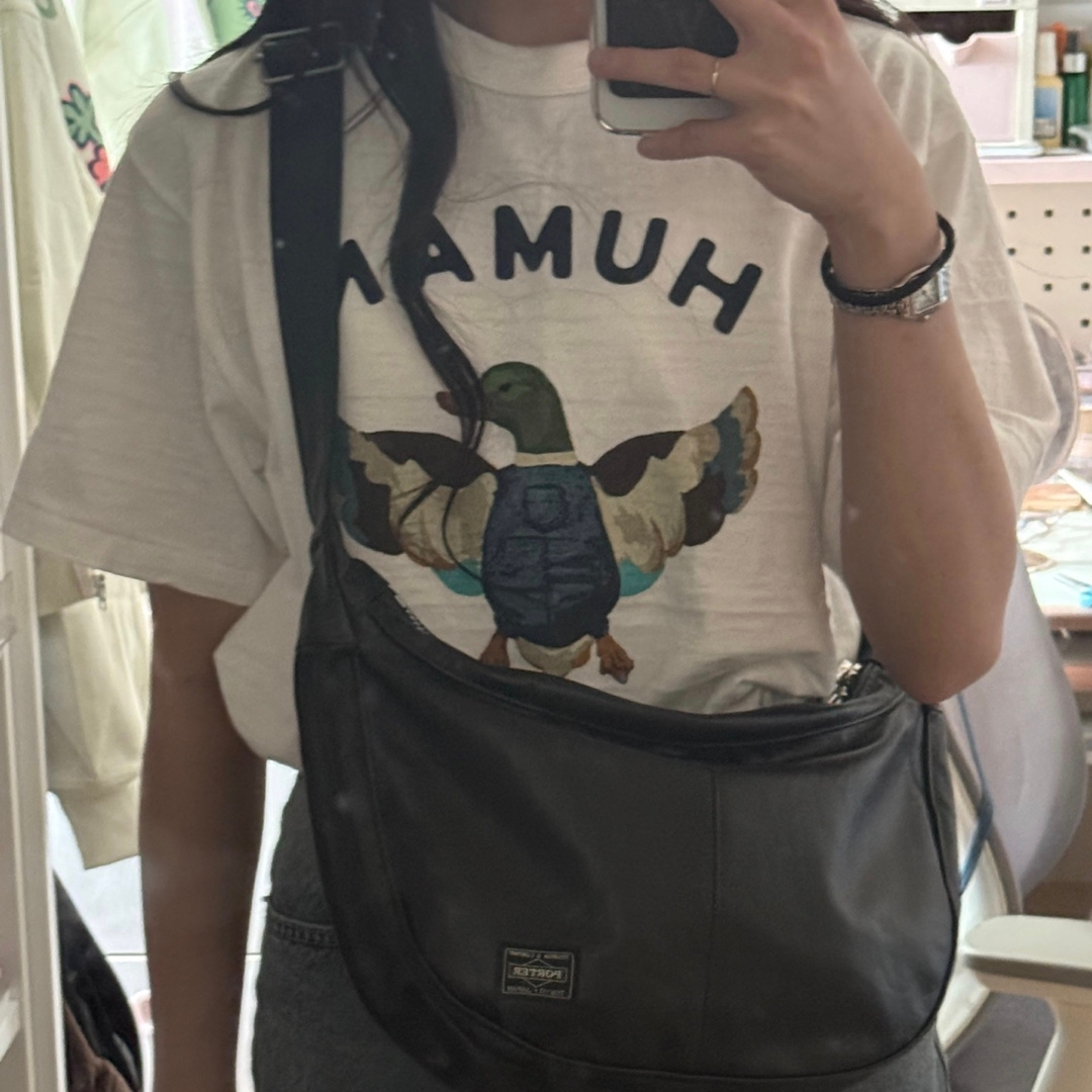 Porter Free Style Shoulder Bag Black, Human Made Graphic T-Shirt #13 White 착용 스타일