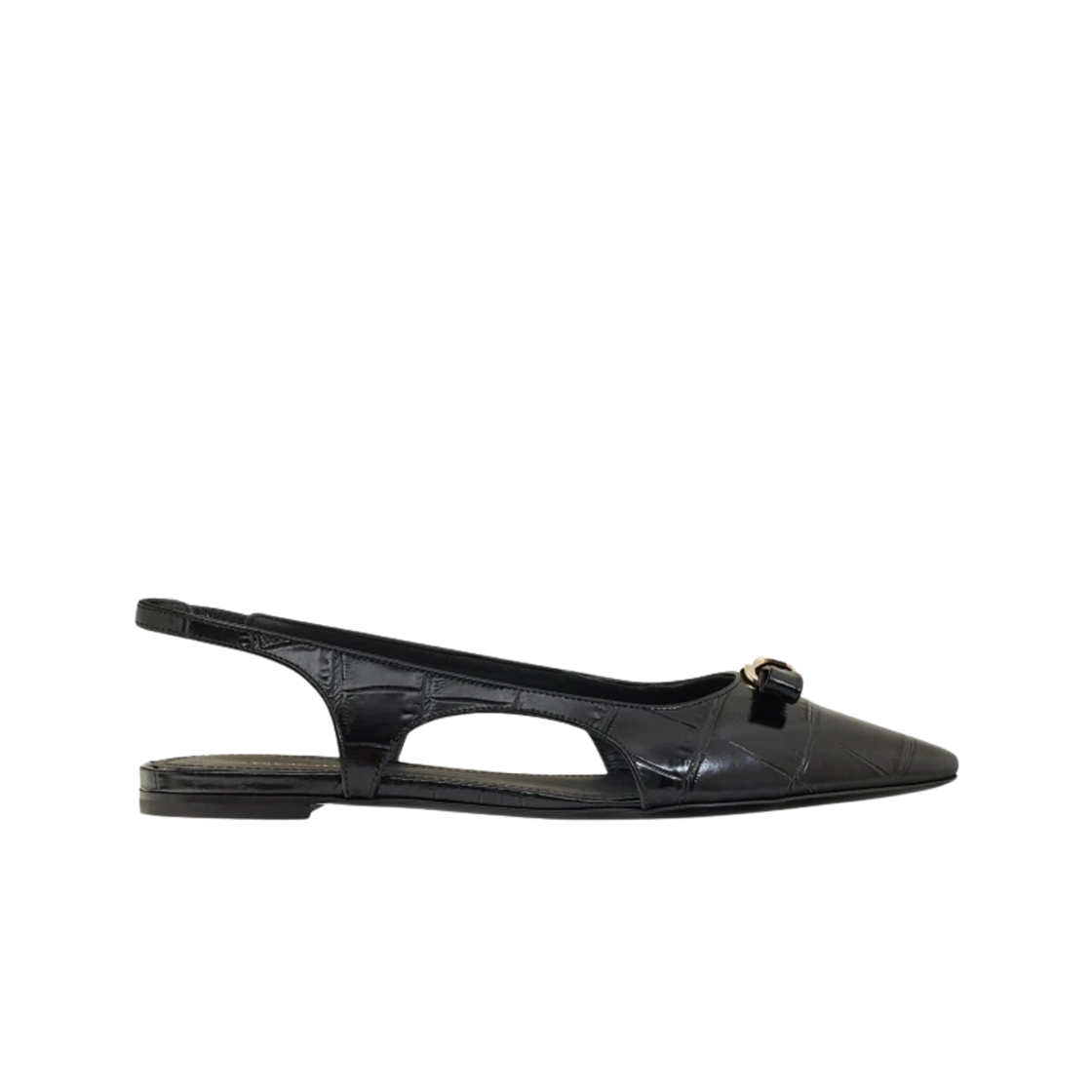 (W) 페라가모 보우 타이 발레 플랫 블랙((W) Ferragamo Bow Tie Ballet Flats Black)