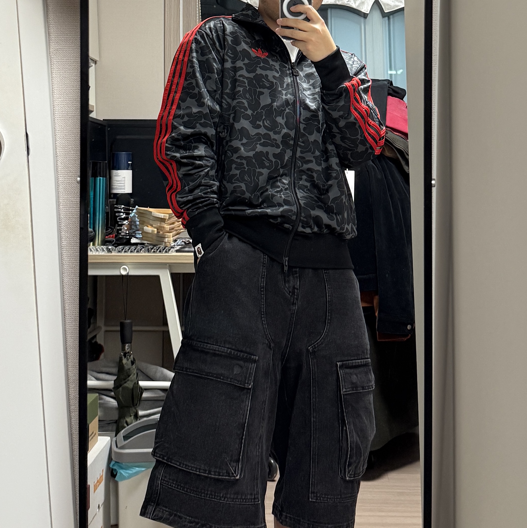 Adidas x BAPE Allover Print Track Top Black - KR Sizing 착용 스타일