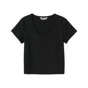 General Idea Woman Slim U-Neck Half T-Shirts Black