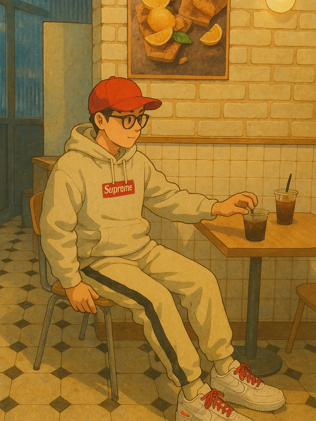 Supreme Box Logo Hooded Sweatshirt Stone - 24FW, Adidas x Fear of God Athletics Heavy Fleece Sweatpants Cream White - US Sizing 착용 스타일 - 2