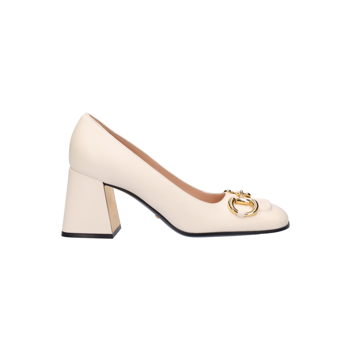 ITIQMACJPF9Q Gucci Mid-Heel Pump with Horsebit White Leather