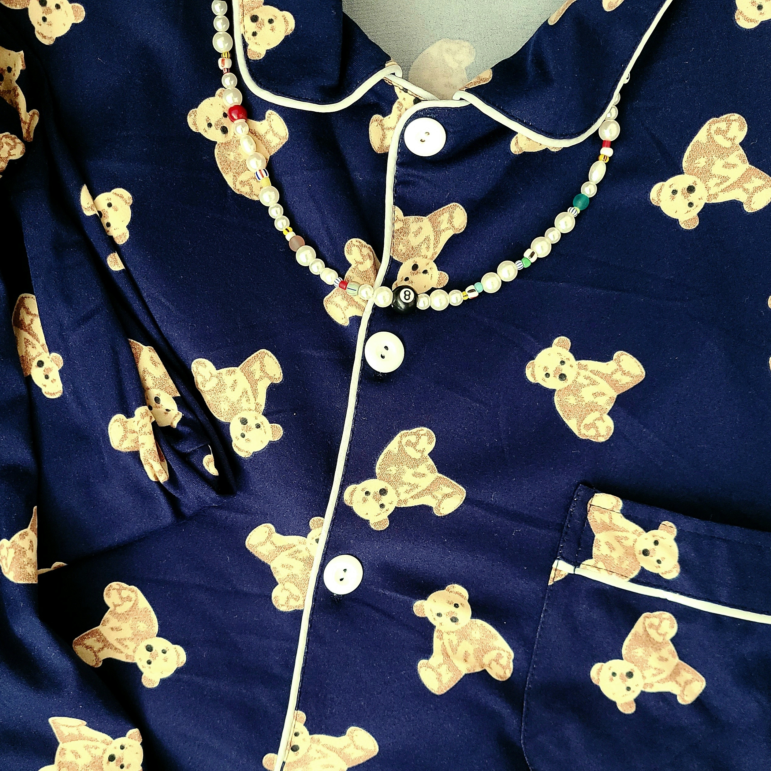 [3% 적립] Aone Unisex Peach Fleece Teddy Bear Collar Longsleeve Pajama Set Navy, Towtow.archive Dude Necklace 착용 스타일 - 2