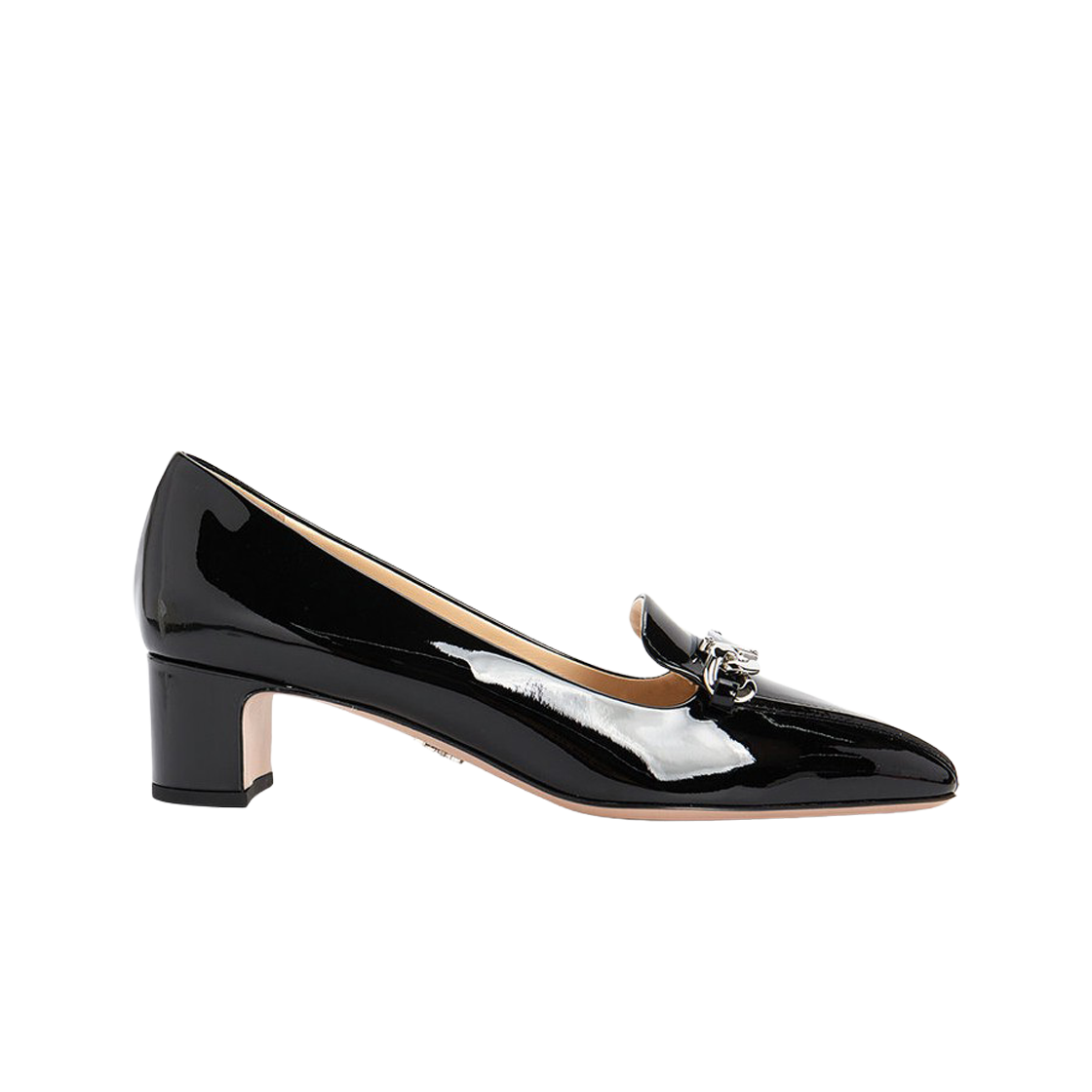 (W) 프라다 트라이앵글 로고 페이턴트 레더 펌프스 블랙((W) Prada Triangle Logo Patent Leather Pumps Black) - 1