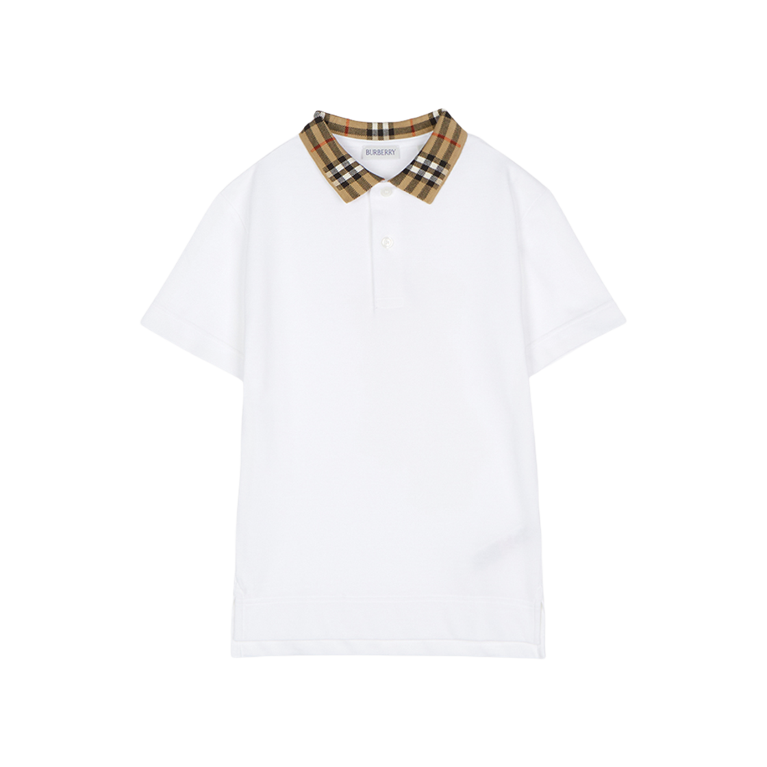 8105571 (Kids) Burberry Check Collar Short Sleeve T-Shirt White