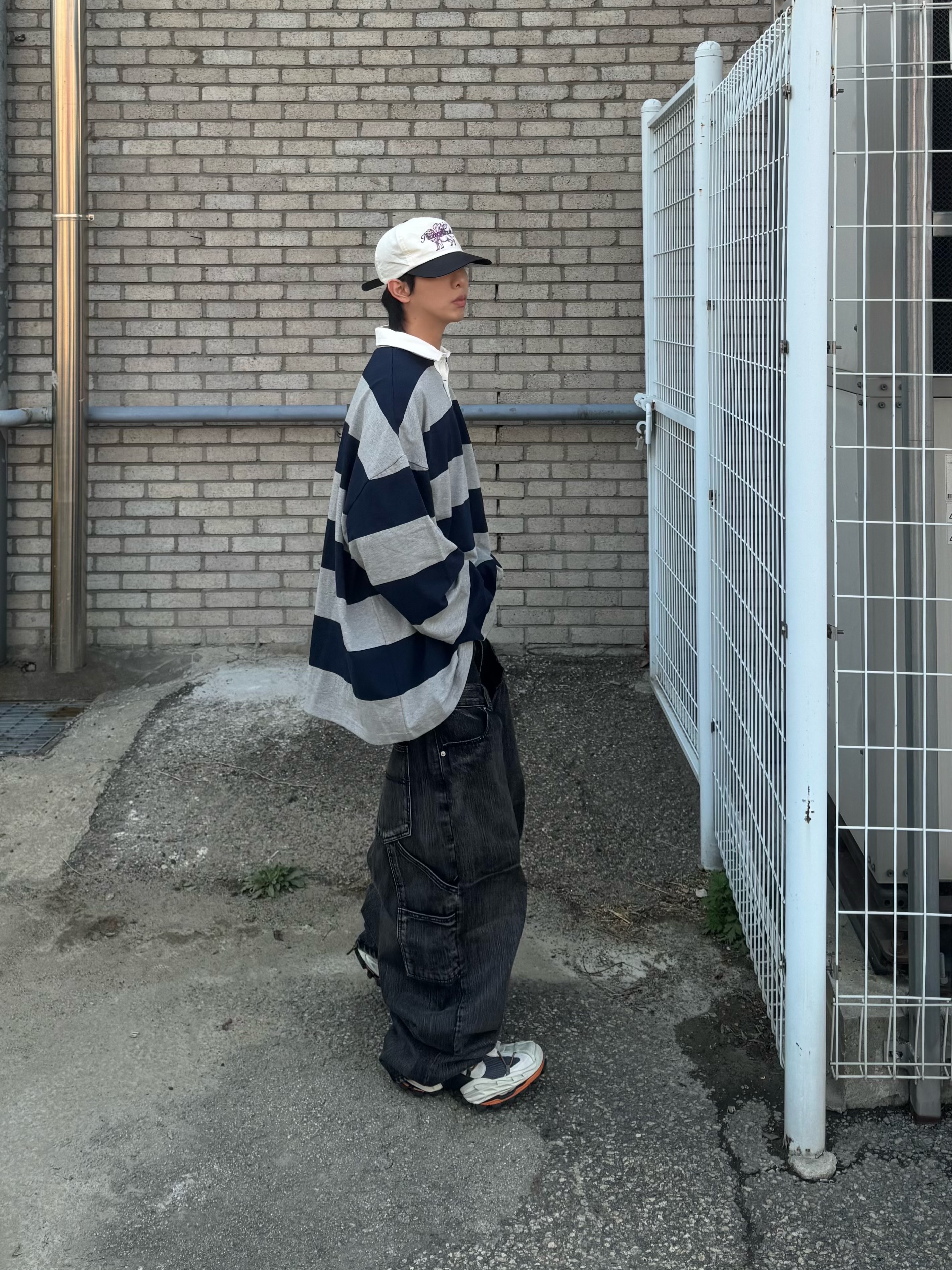 Peaceminusone x Joopiter Five-Panel Baseball Cap White Purple, Balenciaga Hike Sneakers Beige Orange 착용 스타일 - 5