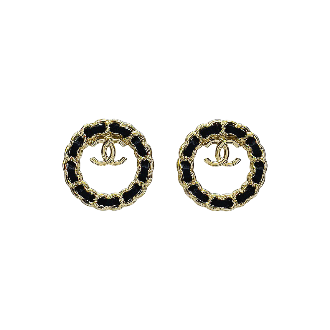 IT7HGP5GVVN9 Chanel 24K Chain CC Round Earrings Black Gold