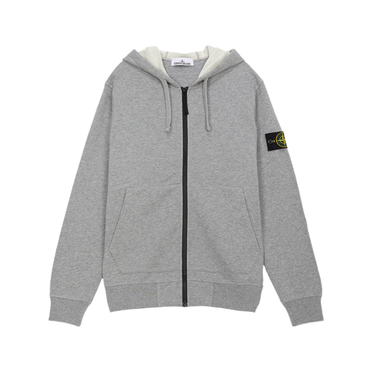 Stone Island 6100042 Oraganic Cotton Fleece Hooded Sweatshirt with Drawstring Hood and Zip Dust Grey Melange - 25SS