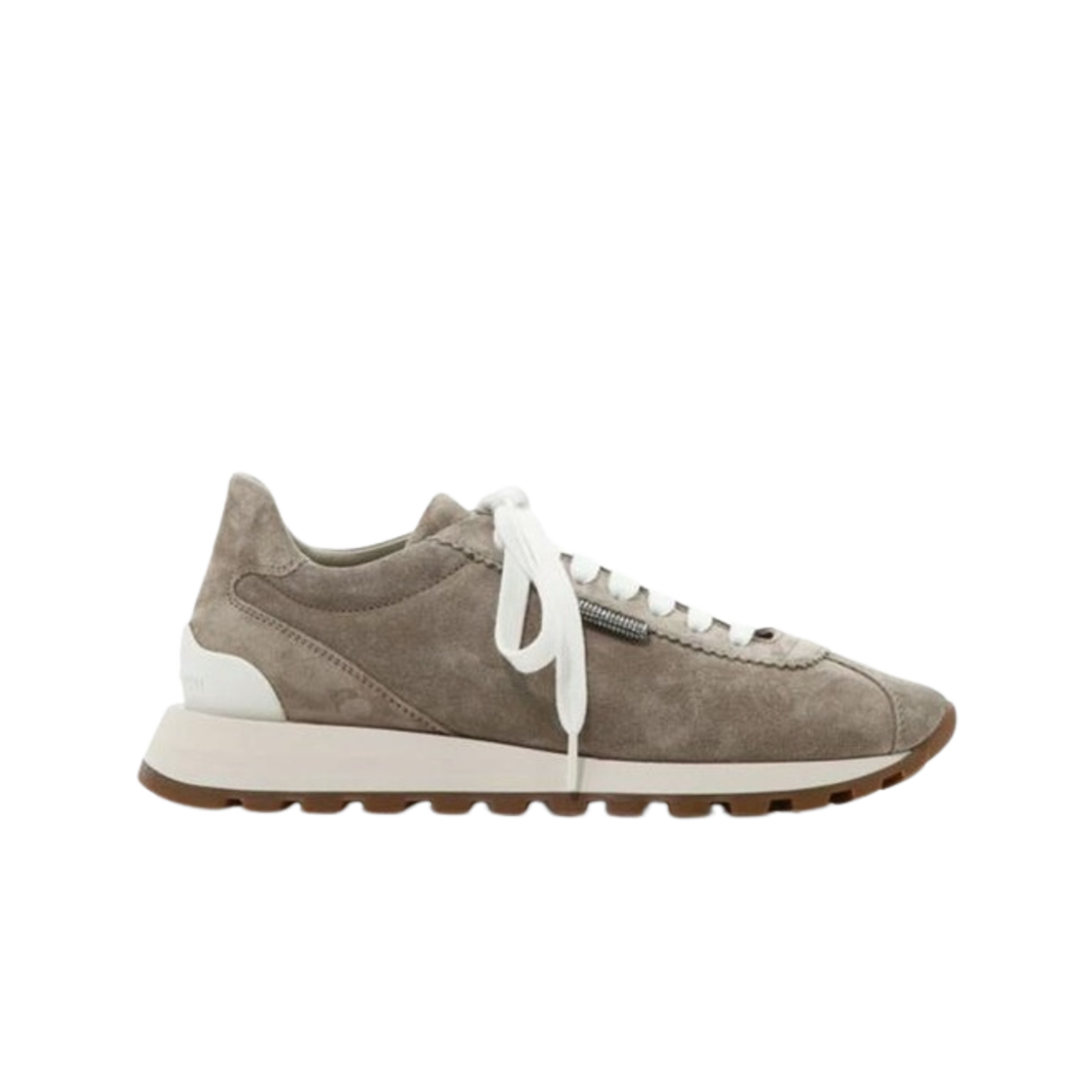 (W) 브루넬로 쿠치넬리 샤이니 탭 스웨이드 러버 그레이쉬 베이지((W) Brunello Cucinelli Suede Rubber with Shiny Tab Greyish Beige) - 1