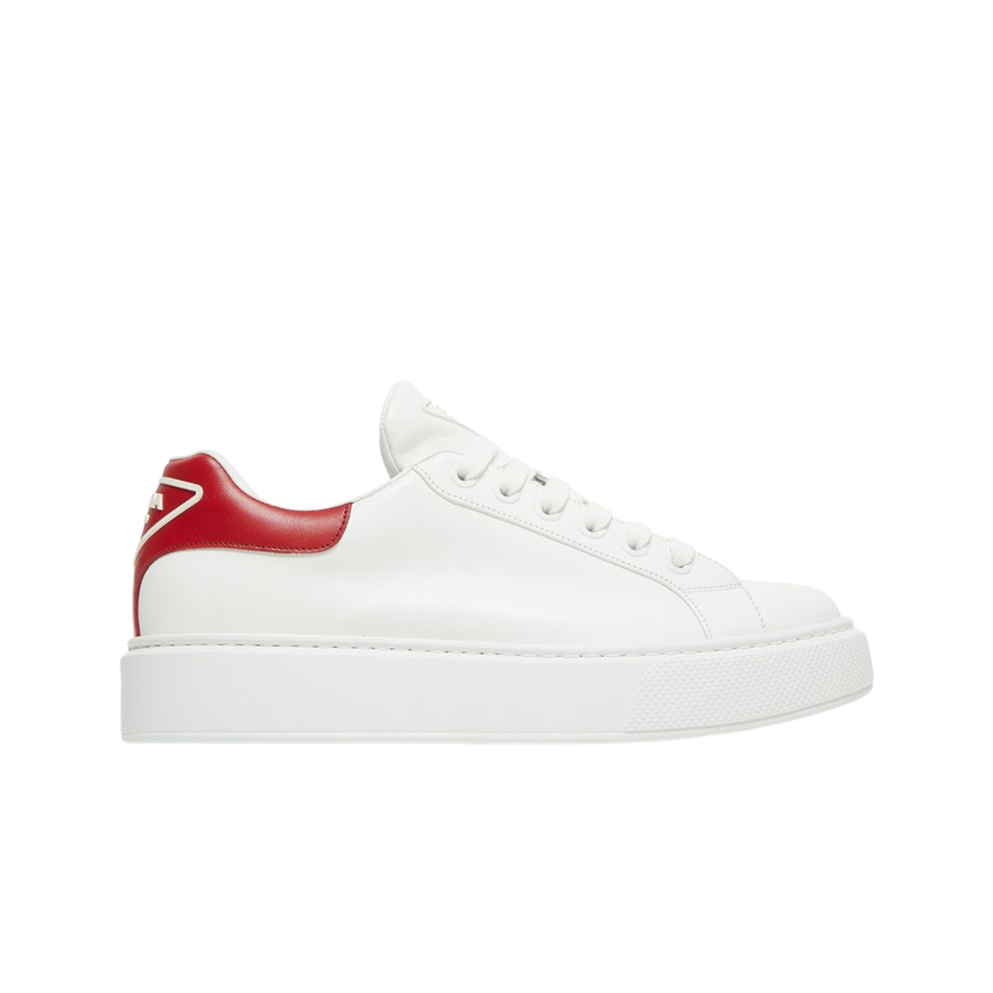 4E3583-3G4I-F0970 Prada Macro Leather Sneakers White Red