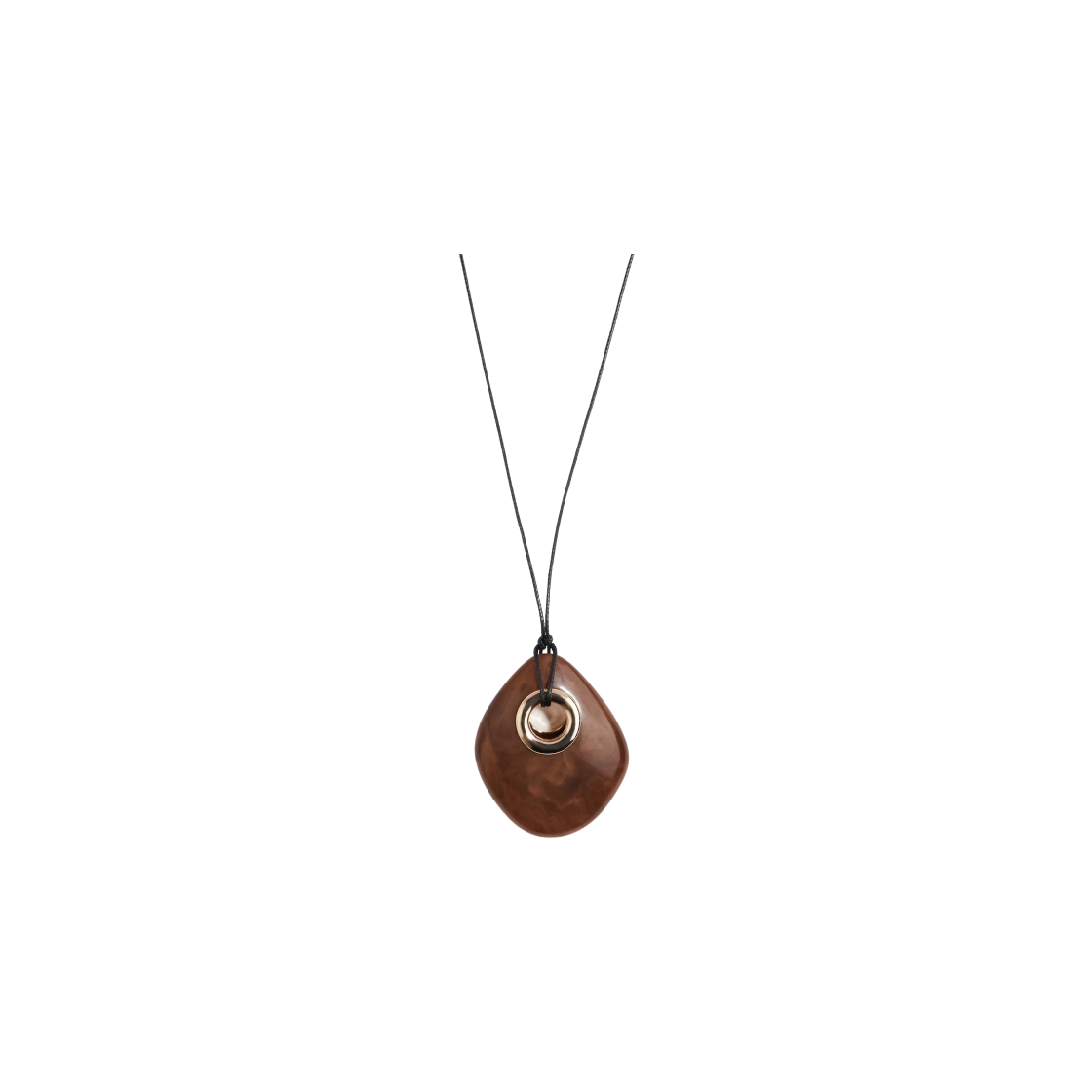 1285968002 (W) H&M Pendant Cord Necklace Brown Marbled