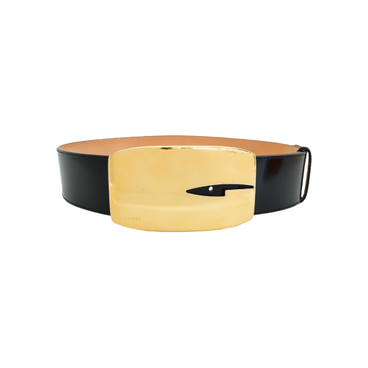 IT4WTD5QBV2I Gucci Big Square Metal Buckle Belt 40 Black/Gold