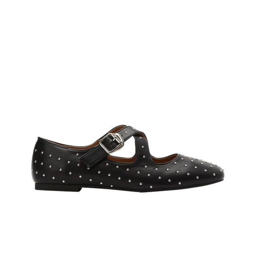 25264-6 PAES Cross Buckle Mary Jane Stud Black