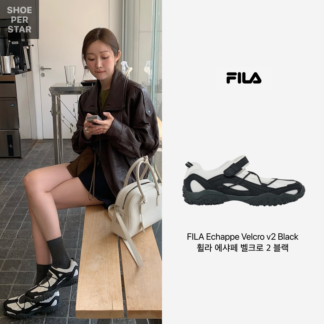 [6% 적립] FILA Echappe Velcro Maryjane Black 착용 스타일 - 2