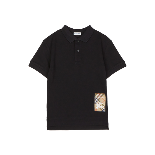 (Kids) Burberry Check Collar Short Sleeve T-Shirt Black