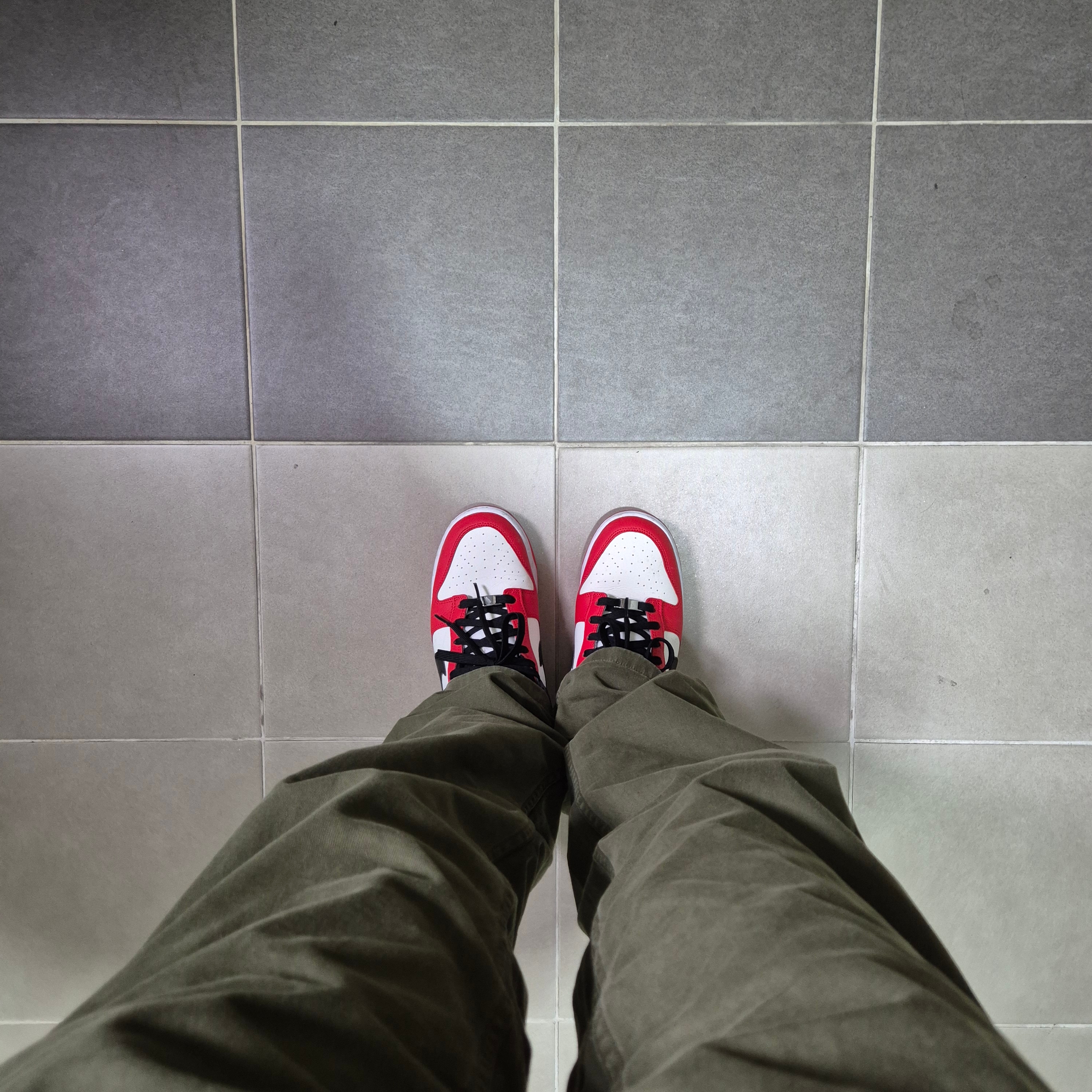 Nike x NBA Dunk Low Retro EMB Black and Chile Red 착용 스타일