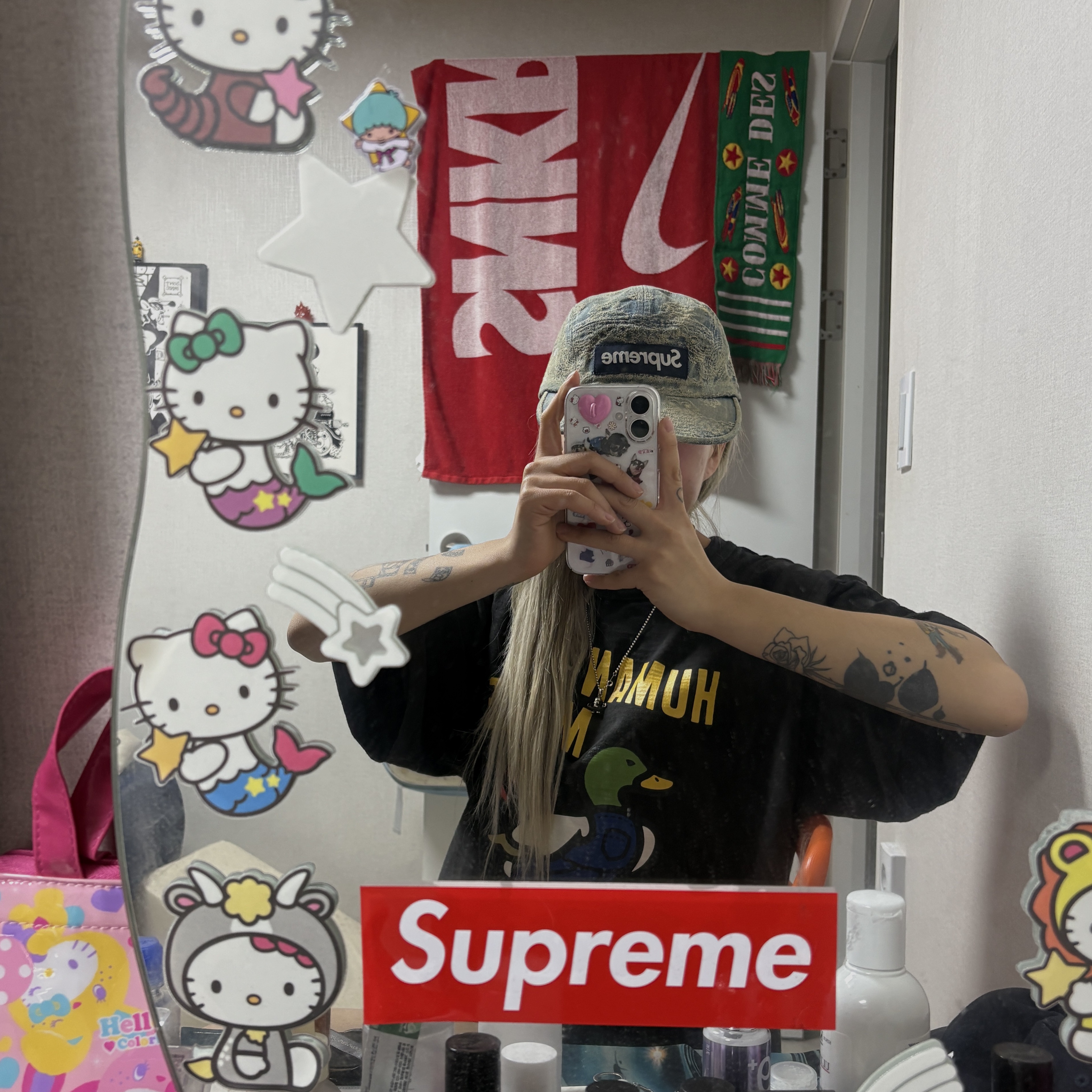 Supreme Bandana Jacquard Denim Camp Cap Blue - 25SS, Human Made Graphic T-Shirt Black 착용 스타일 - 1