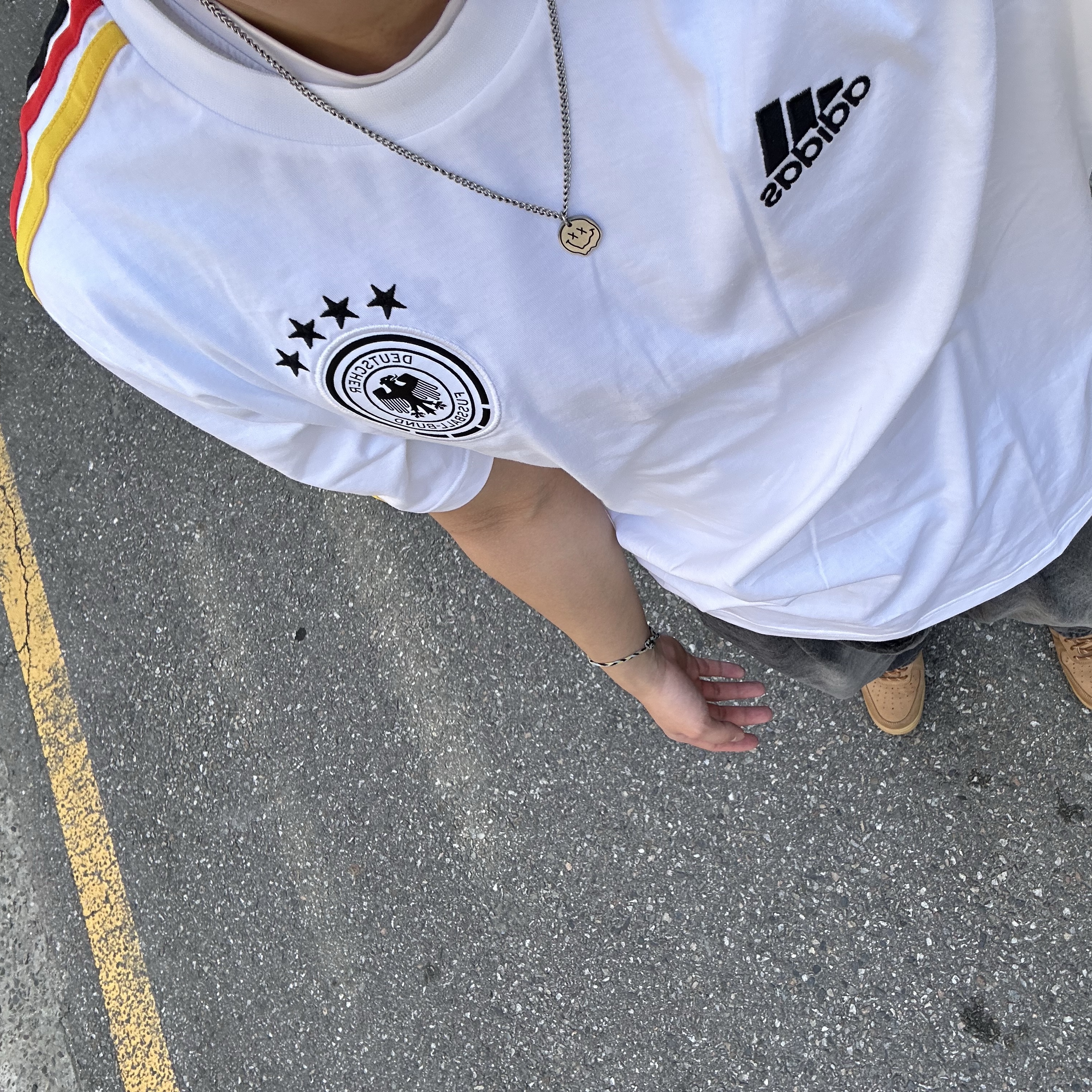 Adidas Germany DNA 3-Stripe T-Shirt White - KR Sizing 착용 스타일