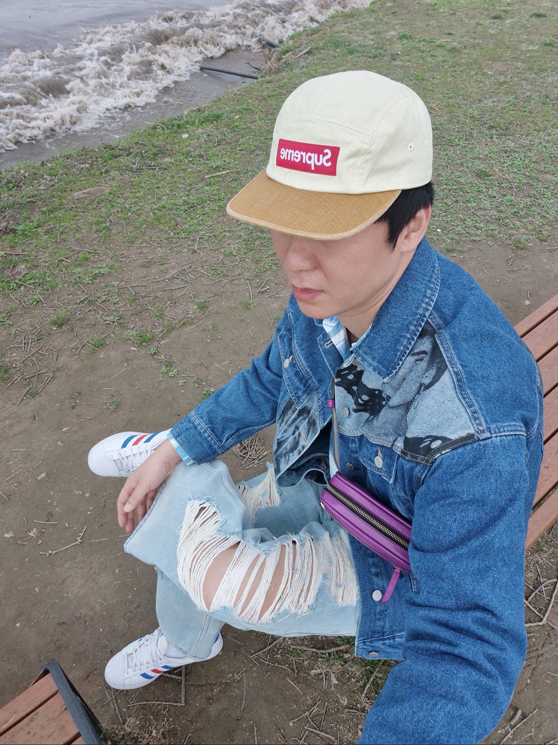 Supreme Pigment 2-Tone Camp Cap Natural - 24SS, Adidas Superstar White Blue 착용 스타일 - 3