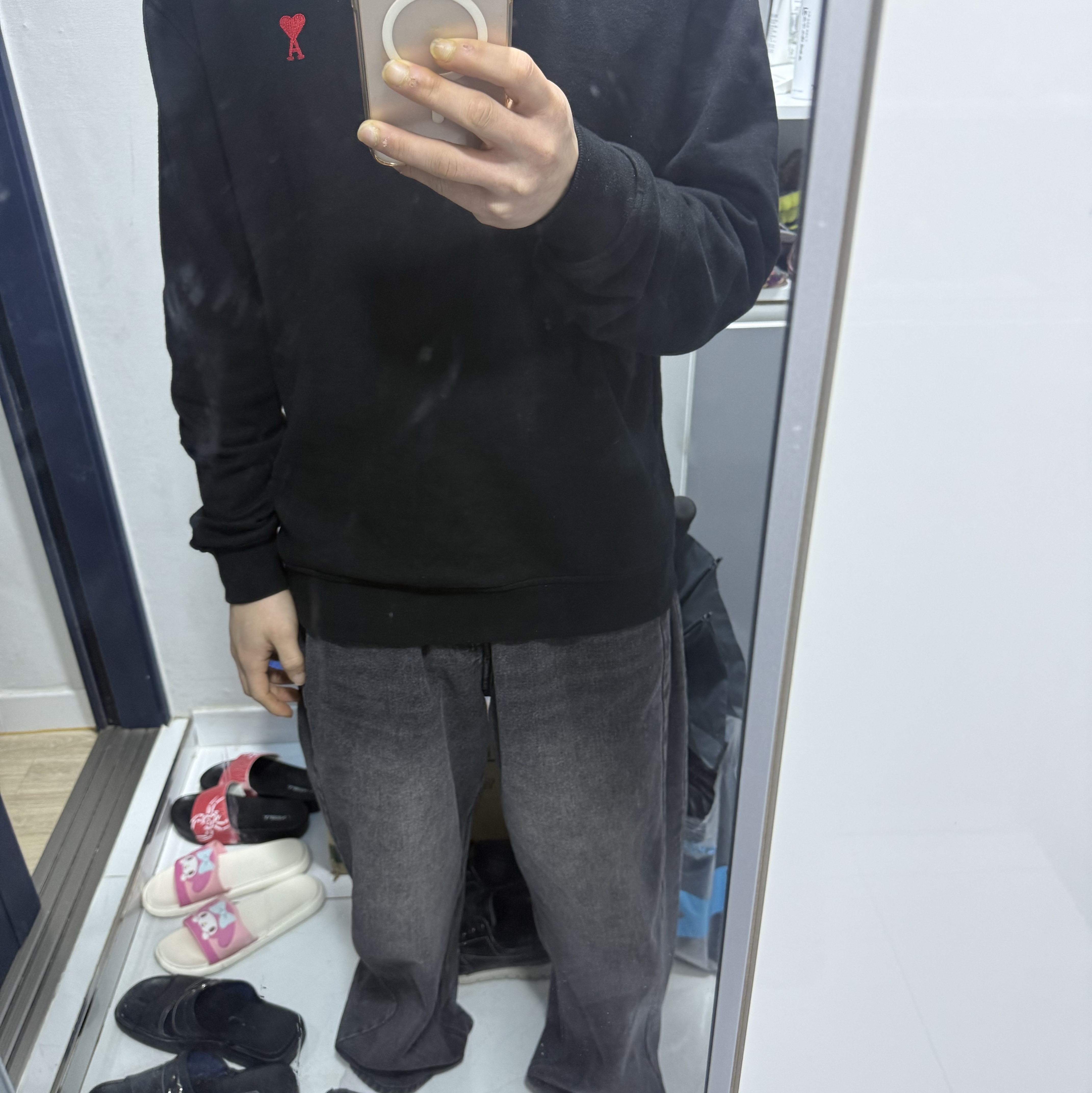 Apple iPhone 16 Pro Max 256GB Desert Titanium (Korean Ver.), AMI de Coeur Sweatshirt Black 착용 스타일