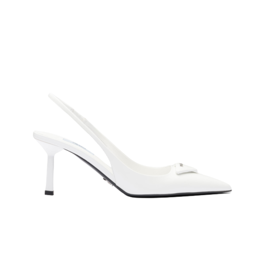 (W) Prada Brushed Leather Slingback Pumps White