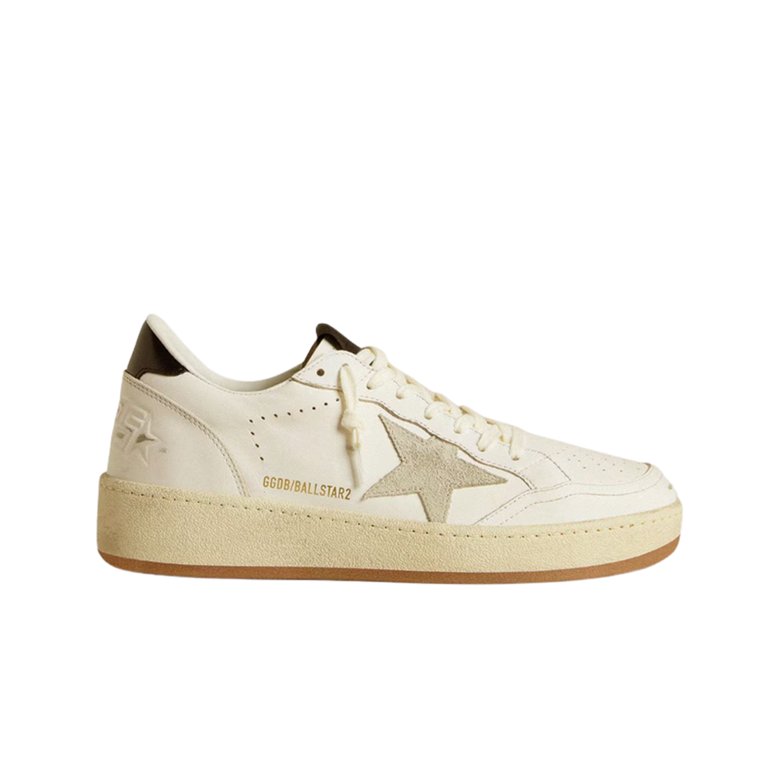 GWF00804-F006970-10220 (W) Golden Goose Ball Star with Ice Gray Suede Star and Glossy Black Leather Heel Tab White