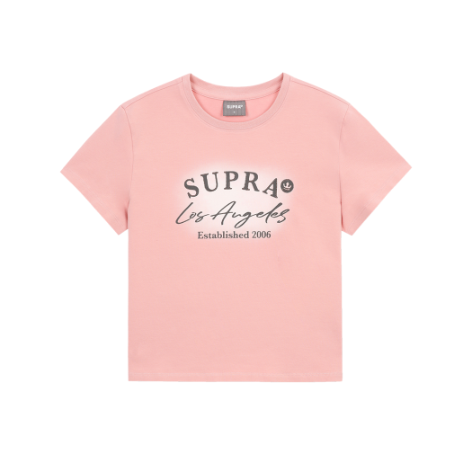 WWRS91753-PKL Supra Women's Spray Graphic Point Crop T-Shirt Pink