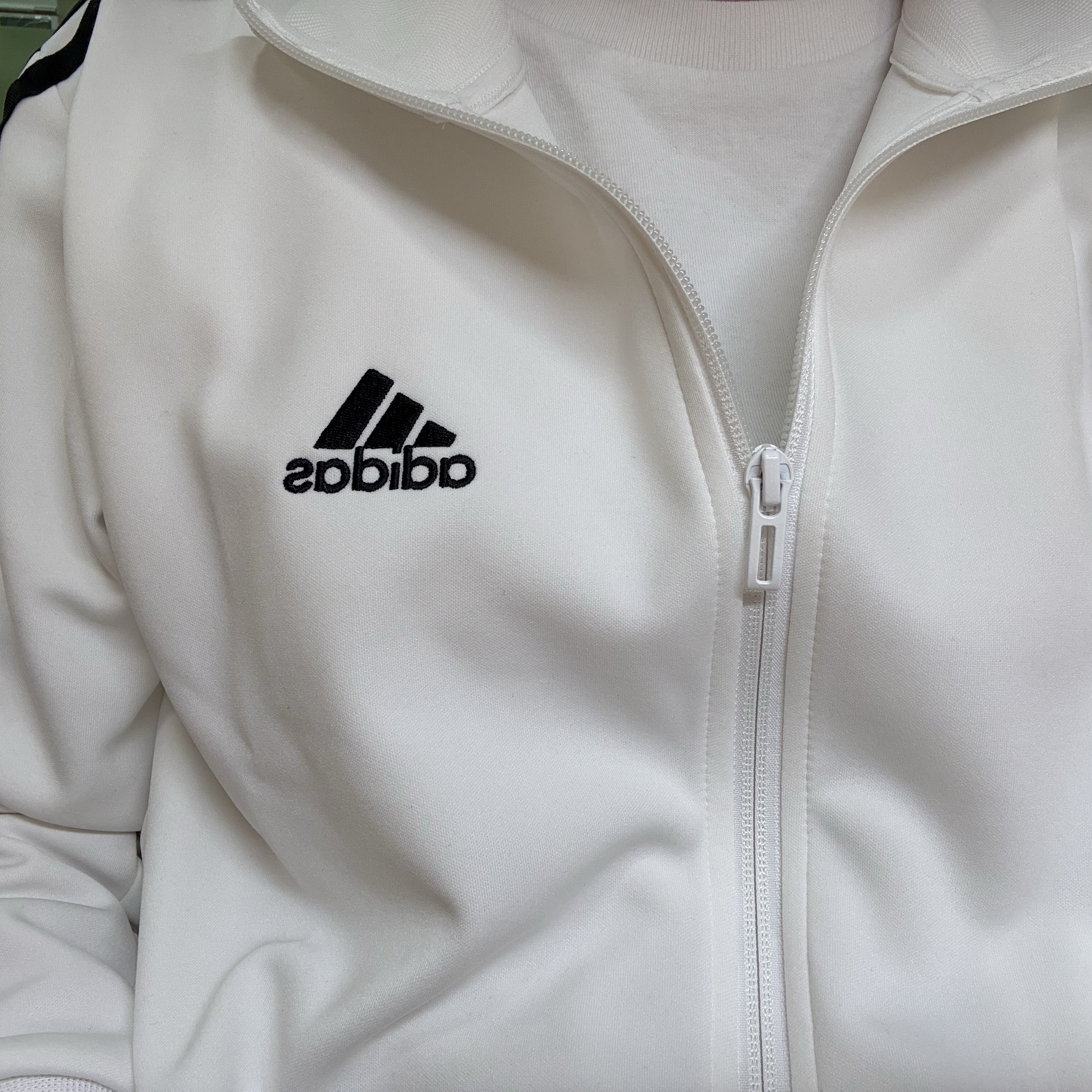 Adidas 3S Regular Fit Double Knit Track Top White - KR Sizing 착용 스타일