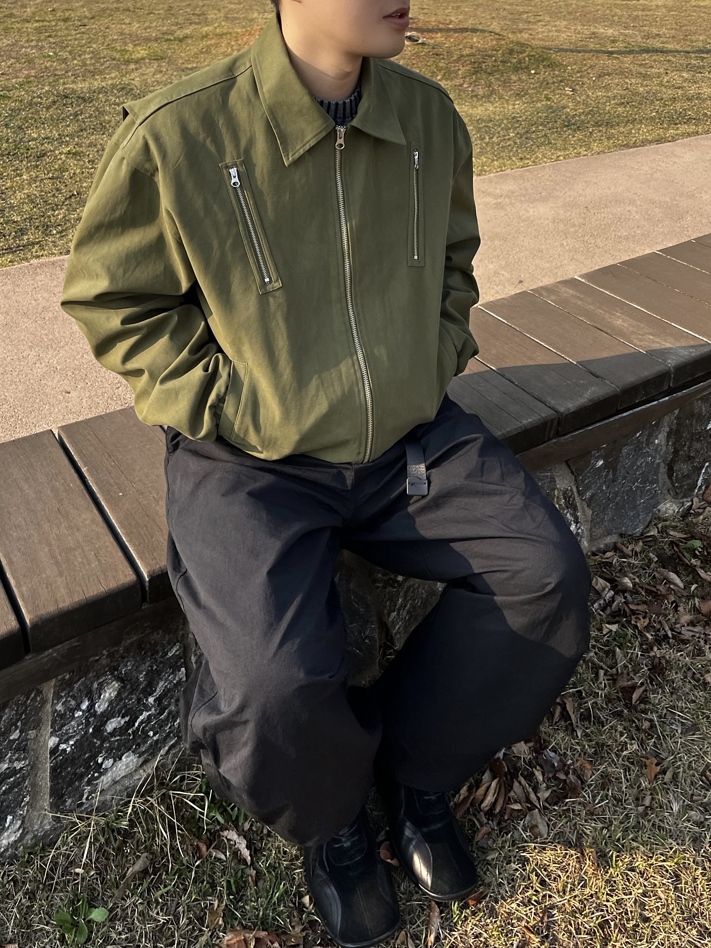 noun Zipper Jacket Green 착용 스타일