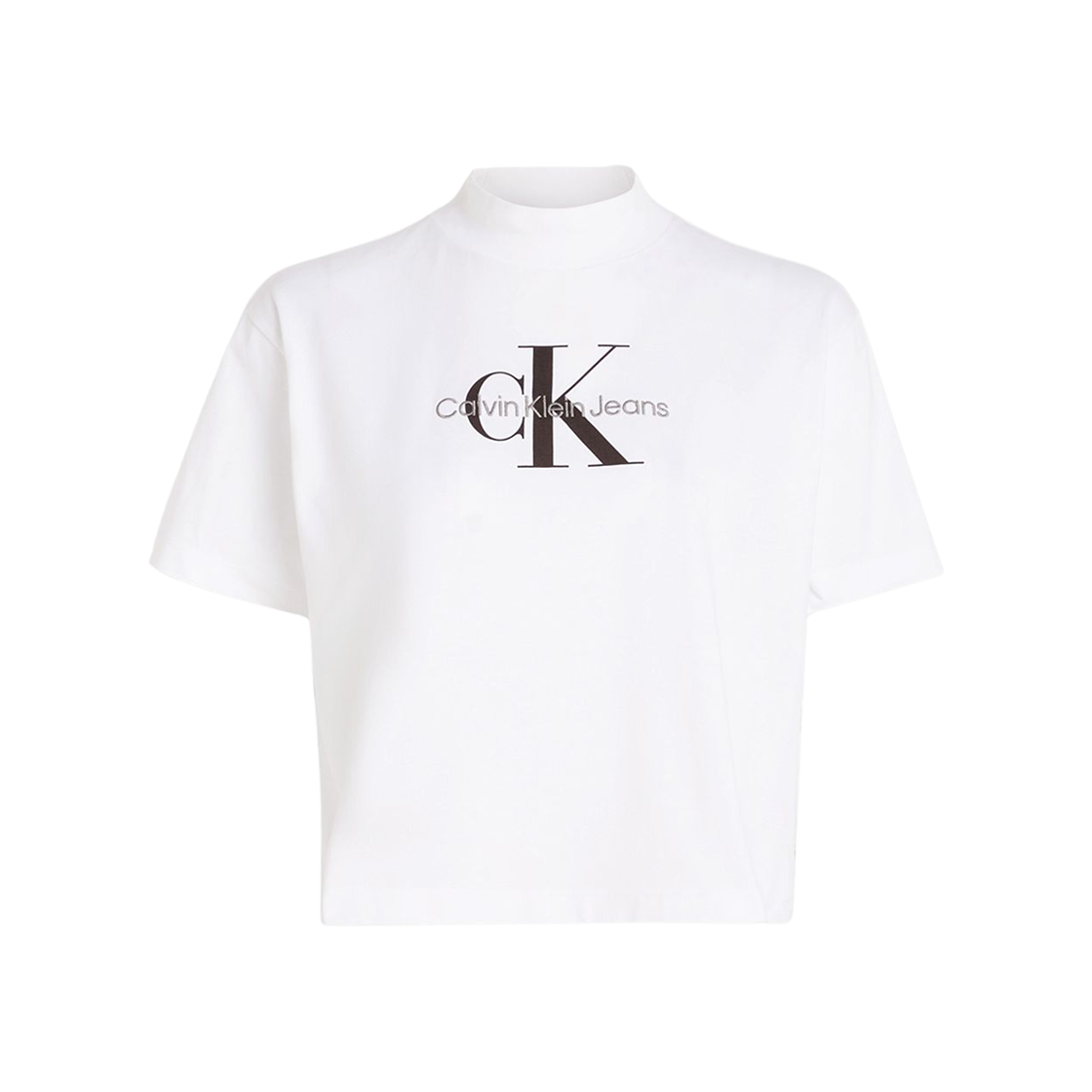 (W) 캘빈 클라인 모노로고 하이 넥 티셔츠 화이트((W) Calvin Klein Monogram High Neck T-Shirt White)
