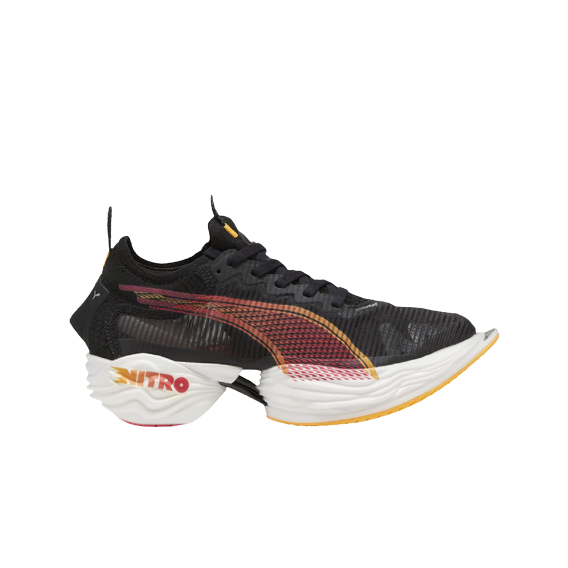(W) 푸마 패스트-알 나이트로 엘리트 2 블랙 썬 스트림 선셋 글로우((W) Puma Fast-R Nitro Elite 2 Black Sun Stream Sunset Glow)