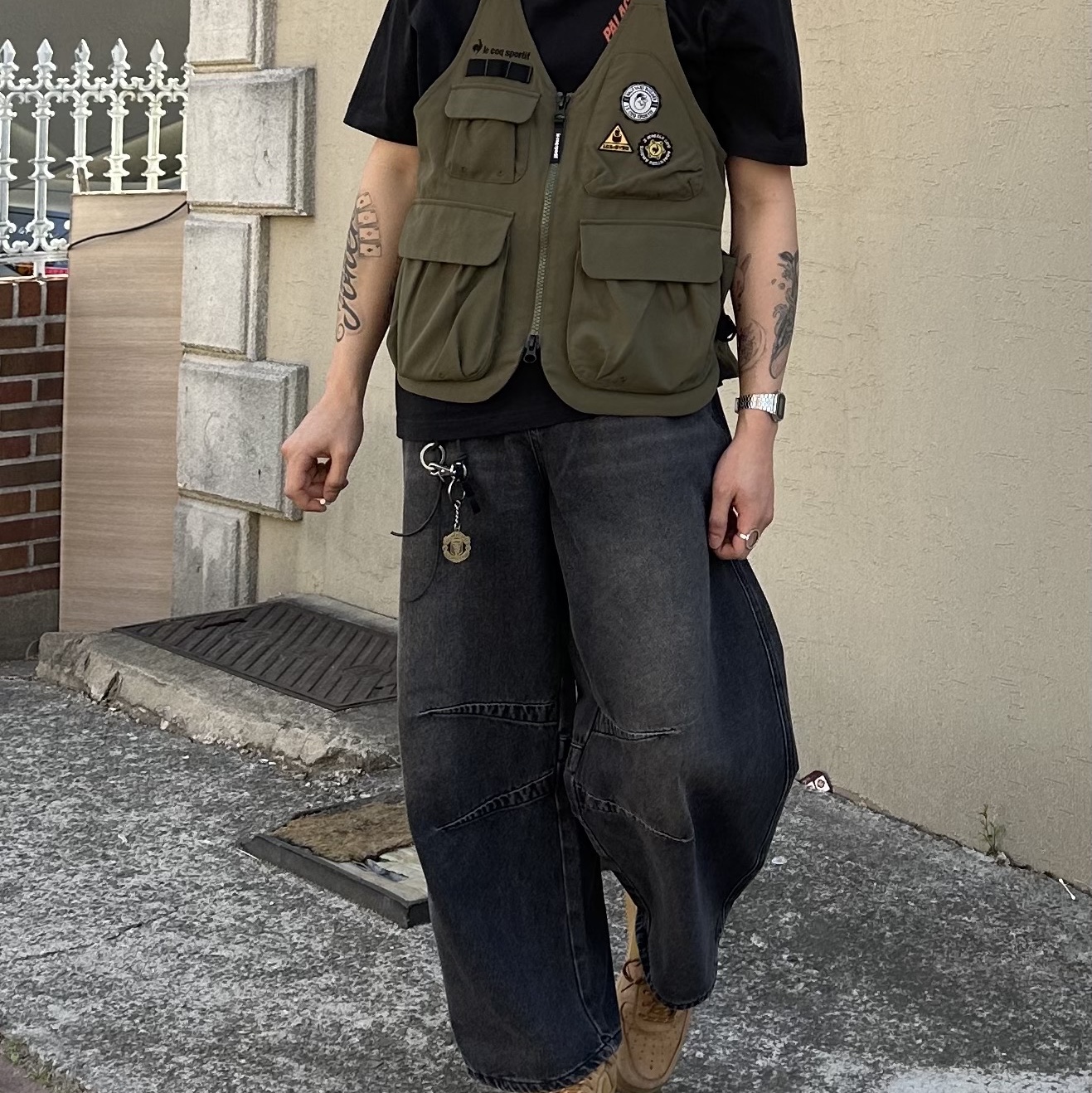 Palace Demon P3 T-Shirt Black - 23FW, Nike Air Force 1 '07 WB Flax 착용 스타일