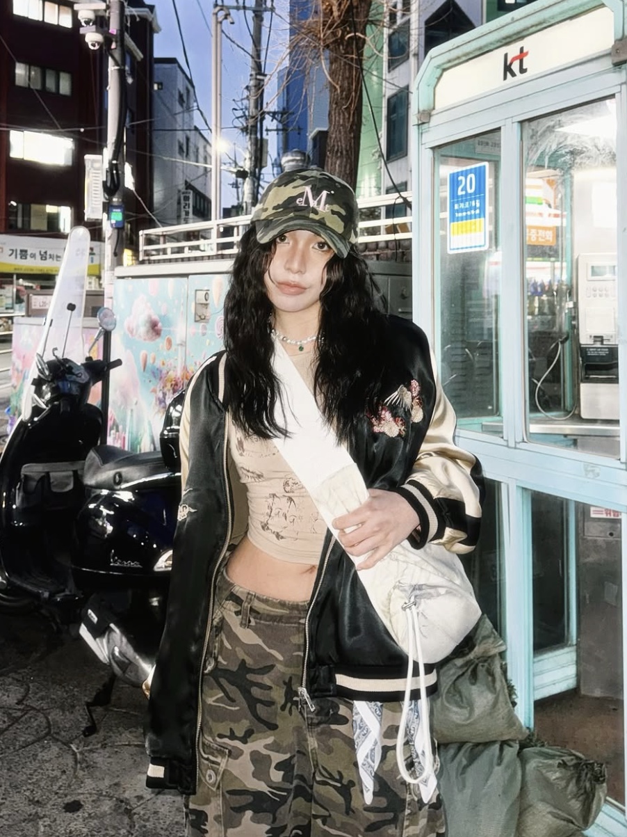 Mucent Signature Camo Ballcap Khaki-Baby Pink 착용 스타일 - 1