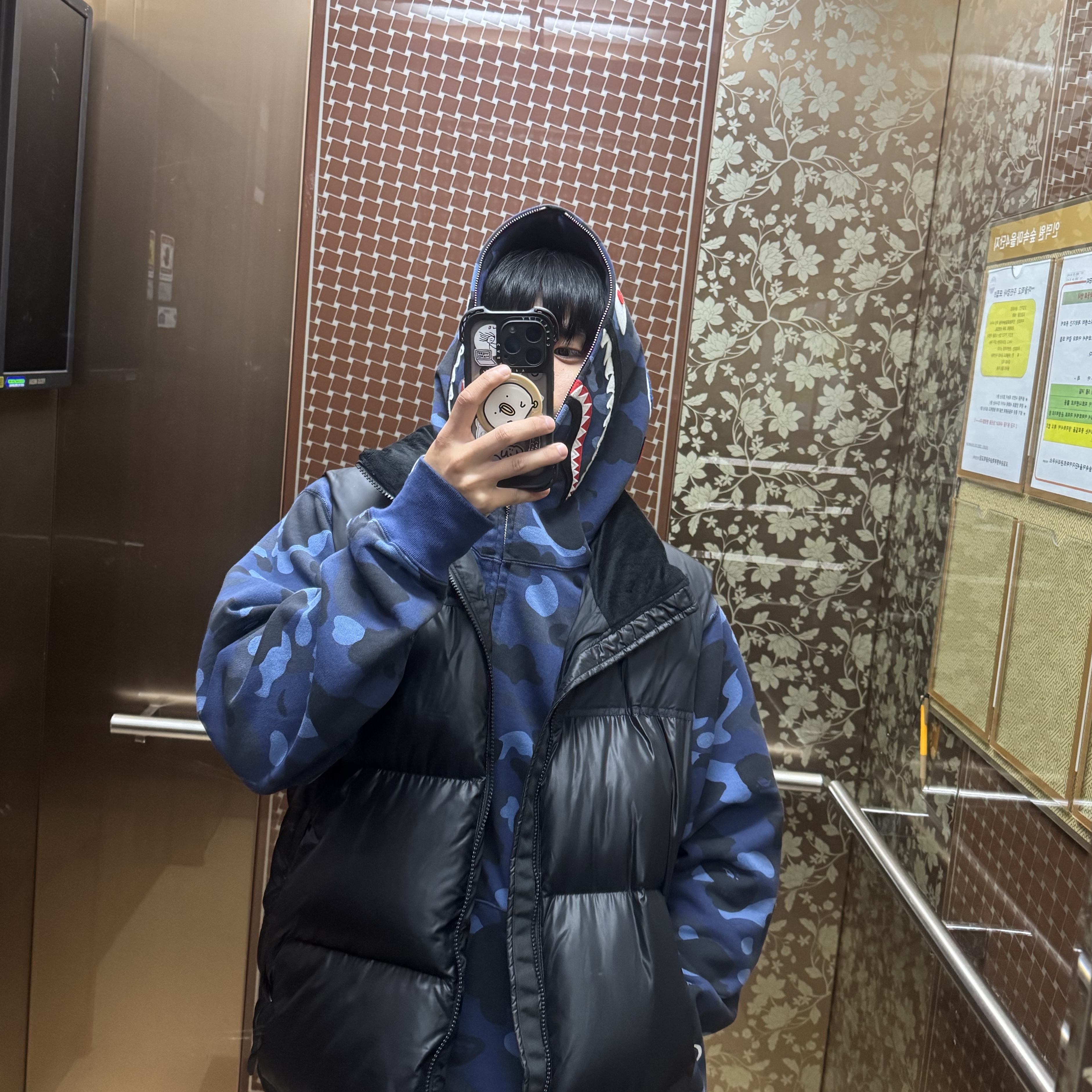 BAPE Color Camo Shark Full Zip Hoodie Navy 착용 스타일