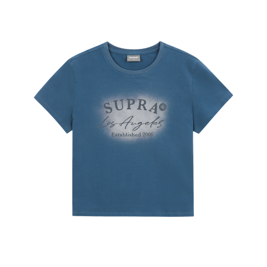 WWRS91753-BLS Supra Women's Spray Graphic Point Crop T-Shirt Blue