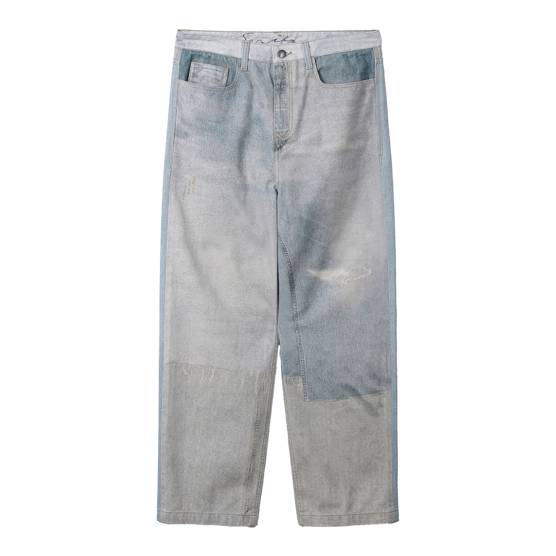 SAPDM25611OTX Series Vintage Print Wide Denim Pants Oatmeal