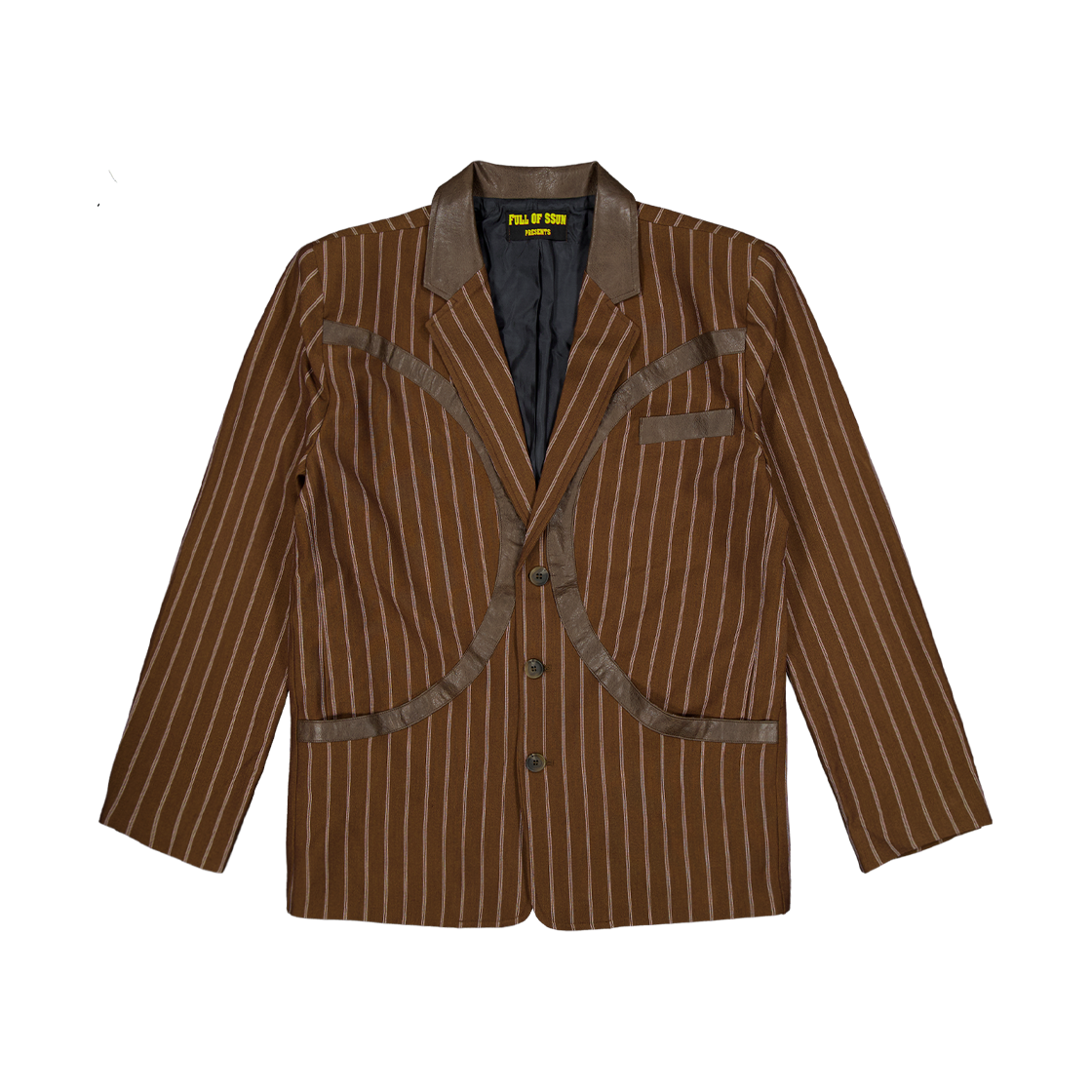 풀오브썬 써클 레더 패치 블레이져 스트라이프 브라운(Full of Ssun Circle Leather Patch Blazer Stripe Brown)