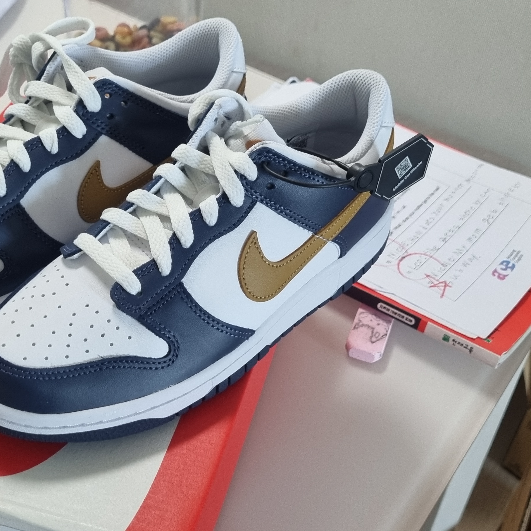 (GS) Nike Dunk Low White Midnight Navy 착용 스타일 - 3
