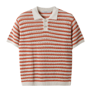 Series Crochet Stripe Half Sleeve Polo Sweater Orange