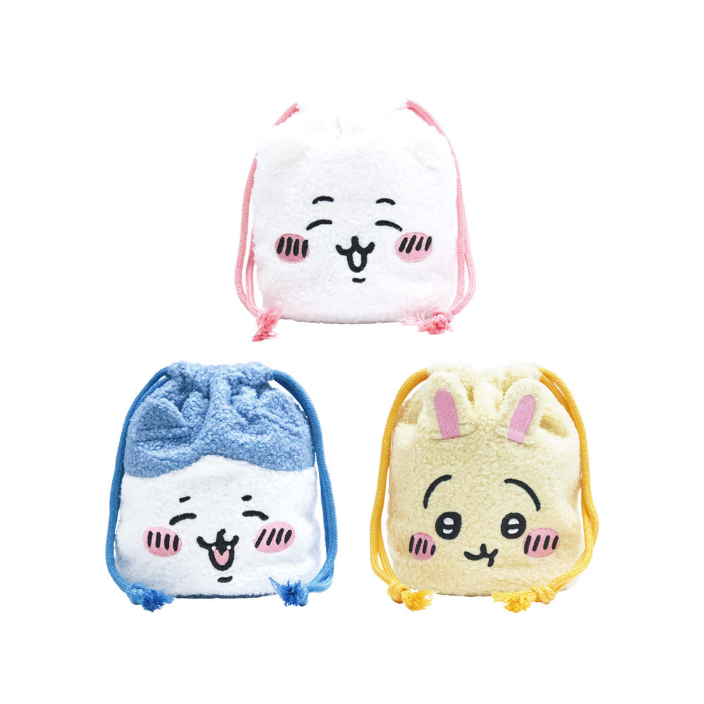 대원미디어 먼작귀 캐릭터 스트링 뽀글이 파우치 3종 가르마(Daewonmedia Chiikawa Plush String Fleece Pouch Hachiware) - 2