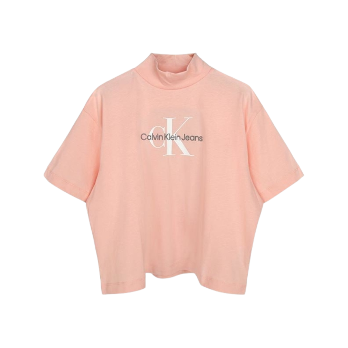 (W) 캘빈 클라인 모노로고 하이 넥 티셔츠 페인트 블라썸((W) Calvin Klein Monogram High Neck T-Shirt Faint Blossom)