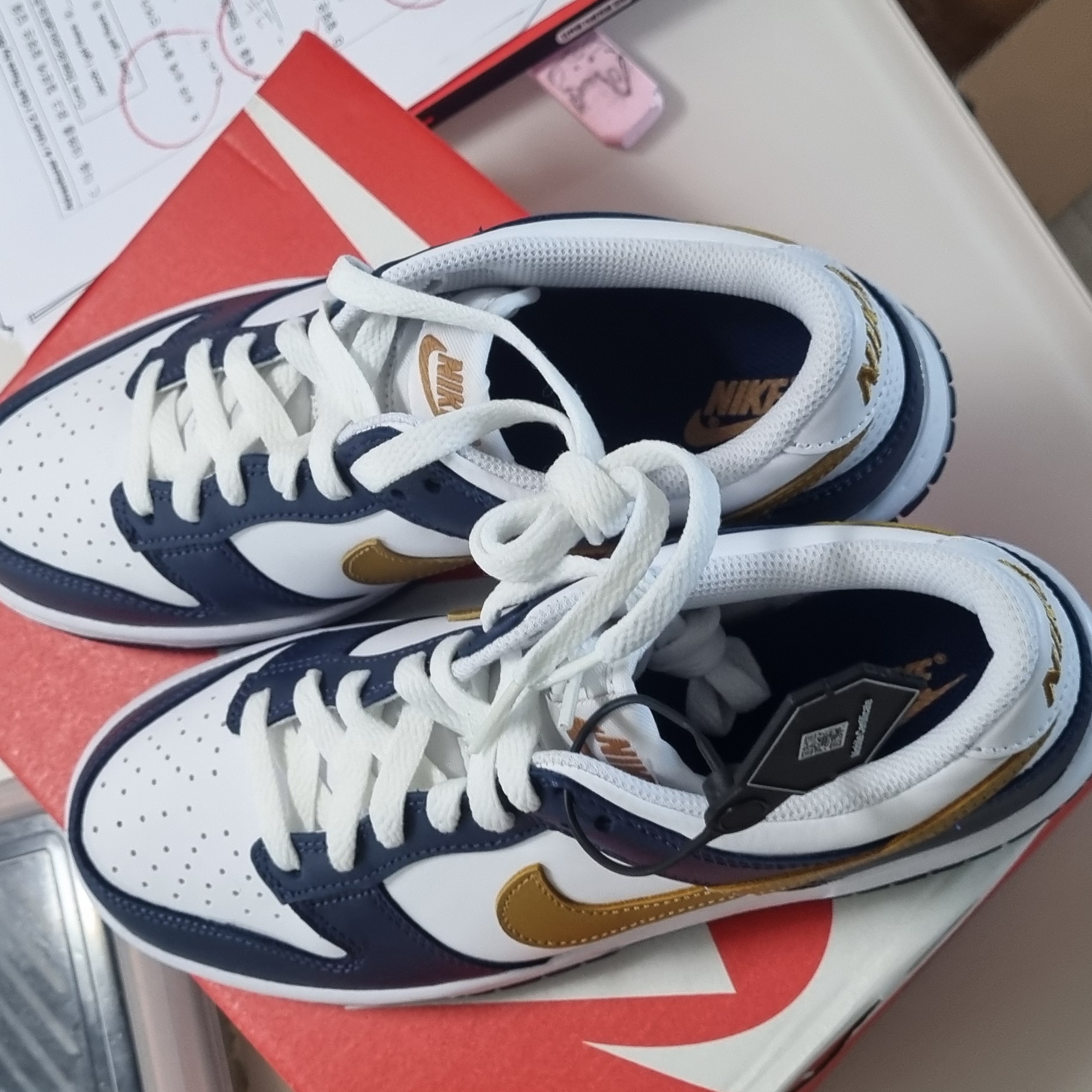 (GS) Nike Dunk Low White Midnight Navy 착용 스타일 - 4