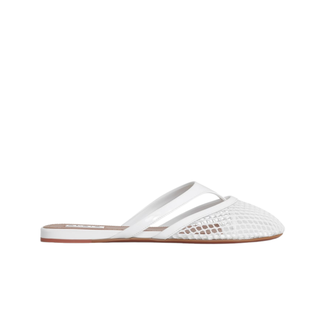 AA3M101TK007-010 (W) Alaia Fishnet Infradito Flat Mule Optic White
