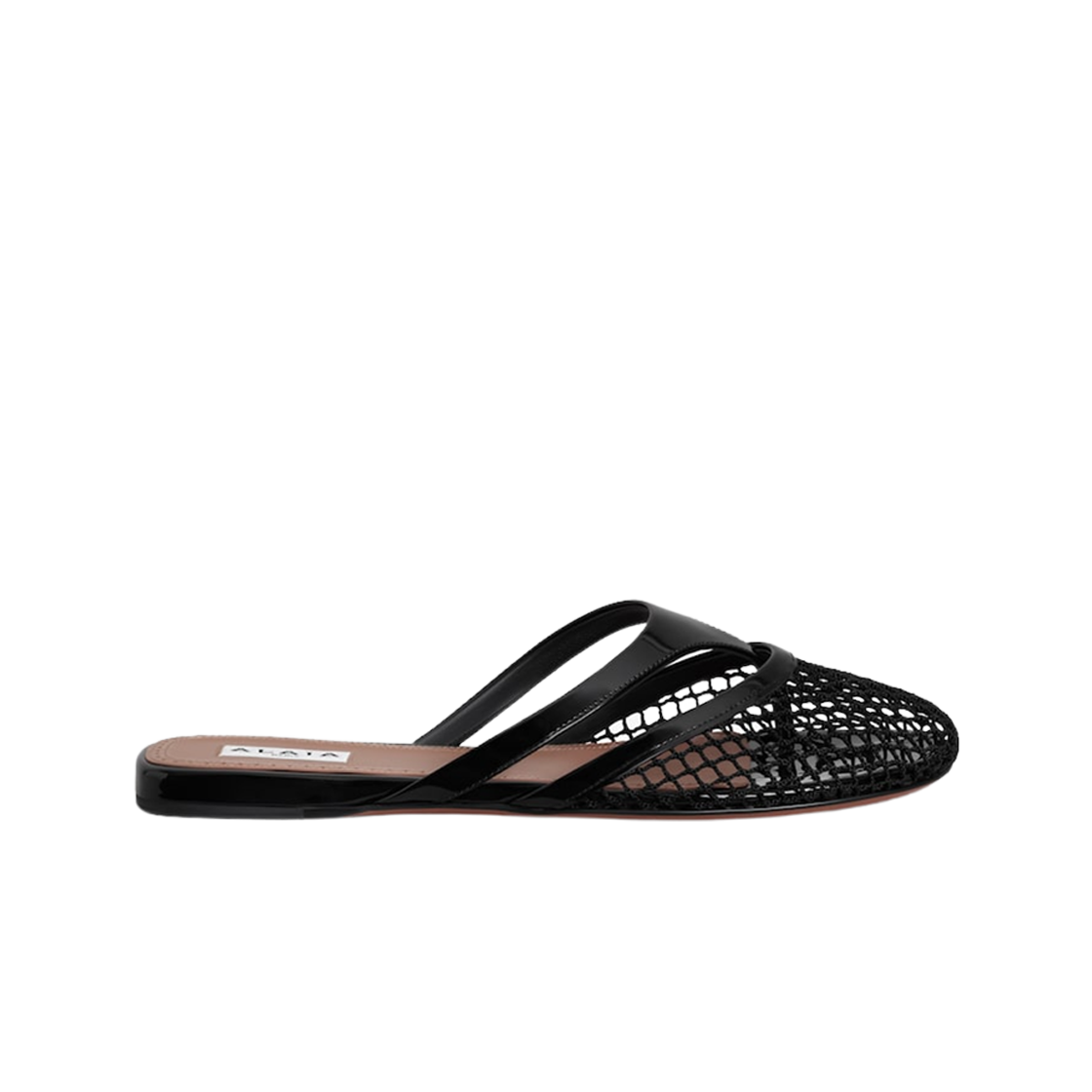 (W) 알라이아 피쉬넷 인프라디토 플랫 뮬 블랙((W) Alaia Fishnet Infradito Flat Mule Black)