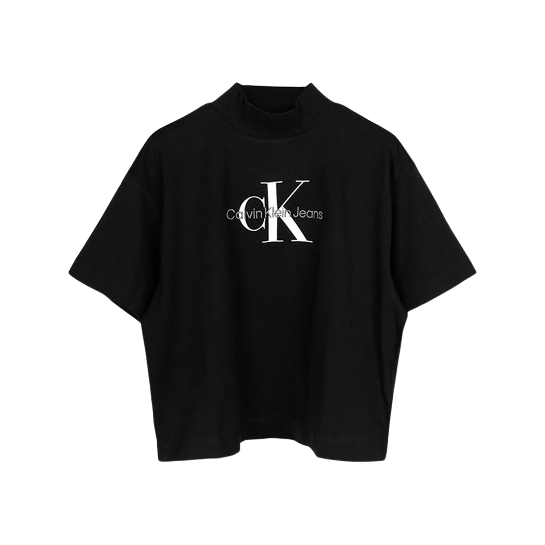 (W) 캘빈 클라인 모노로고 하이 넥 티셔츠 블랙((W) Calvin Klein Monogram High Neck T-Shirt Black)