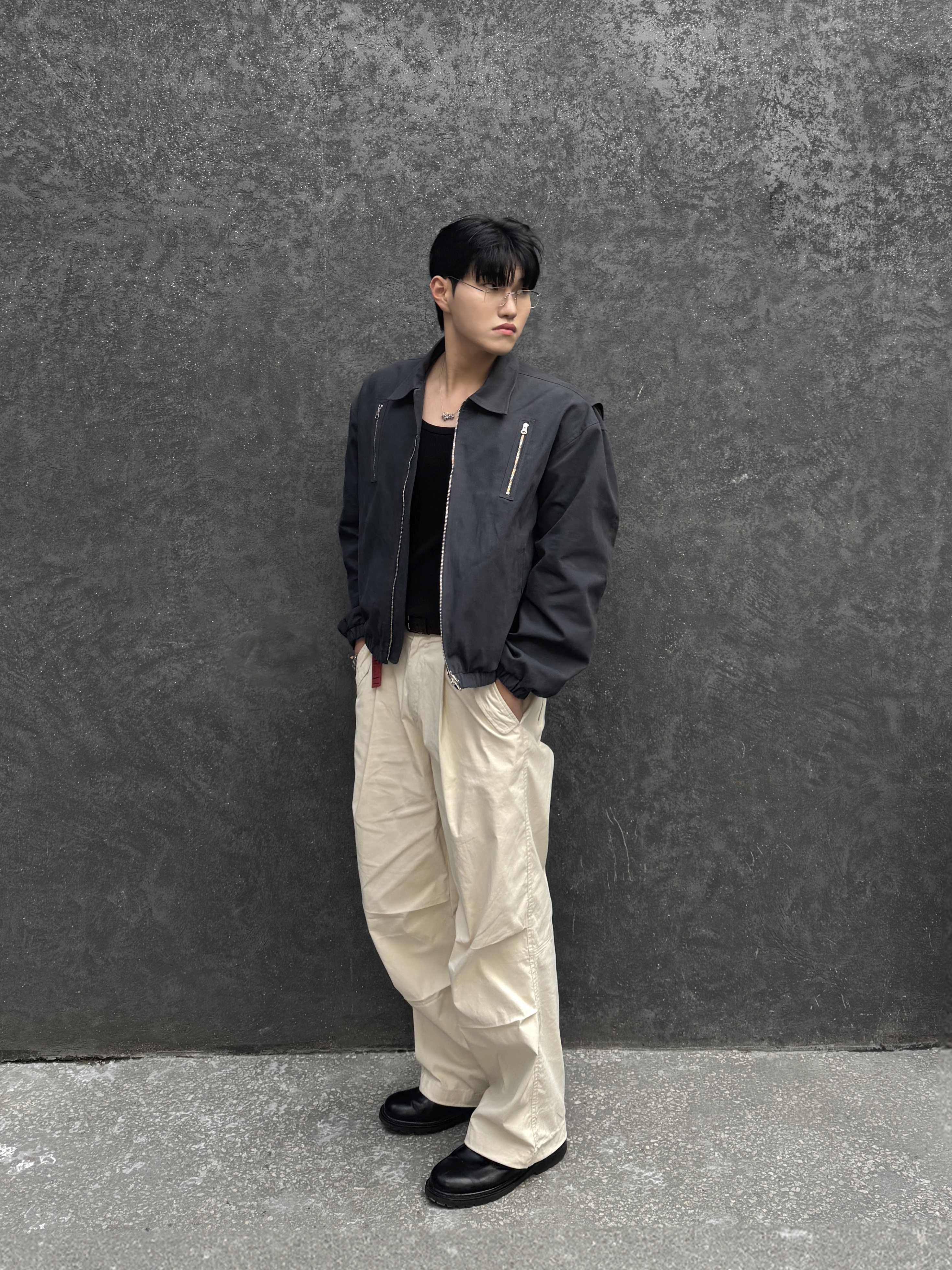 noun Zipper Jacket Charcoal 착용 스타일 - 1