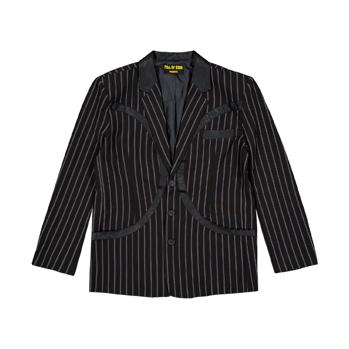풀오브썬 써클 레더 패치 블레이져 스트라이프 블랙(Full of Ssun Circle Leather Patch Blazer Stripe Black)