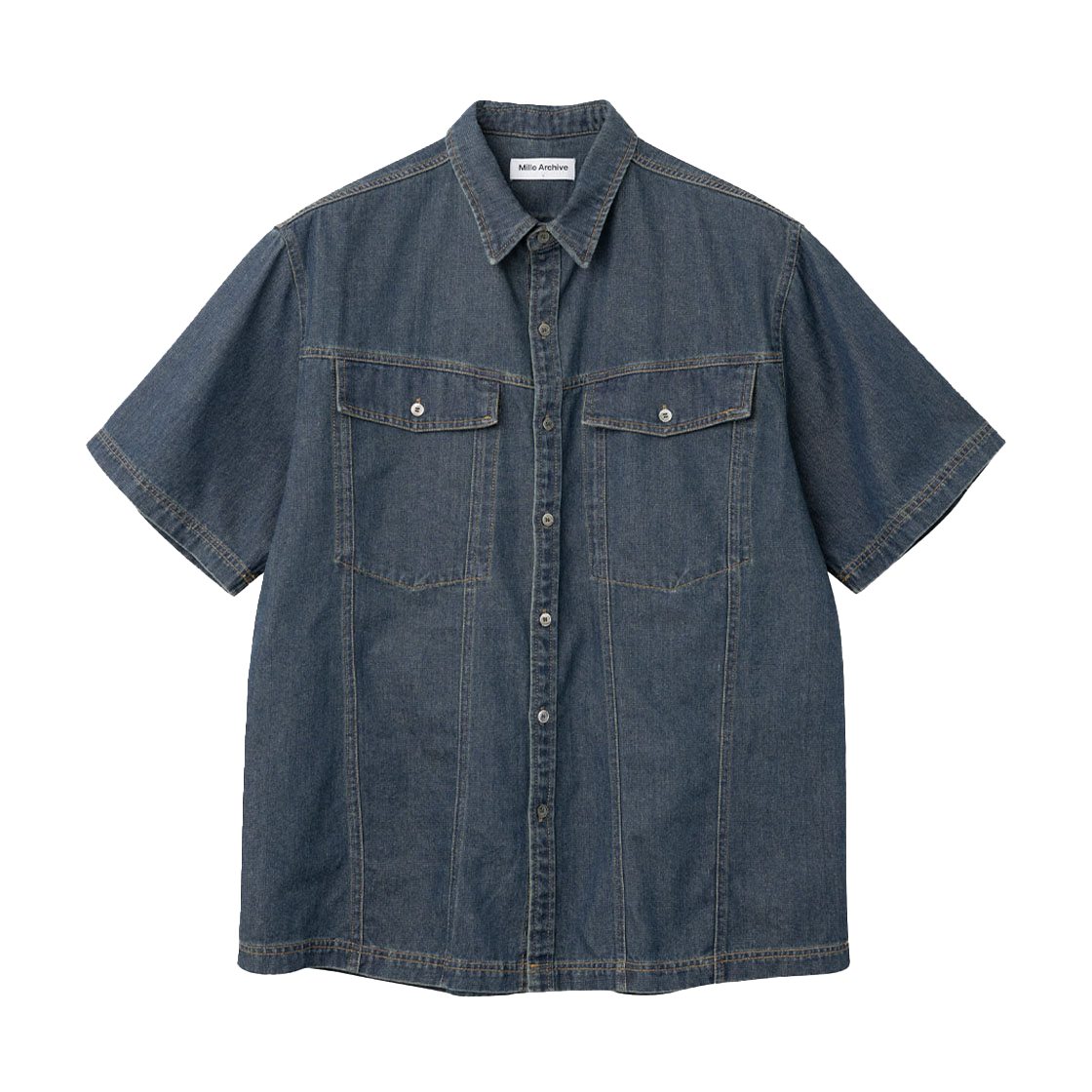 ML328FB Millo Archive Two Pocket Denim Half Shirts Fade Blue - 대표 이미지 #1