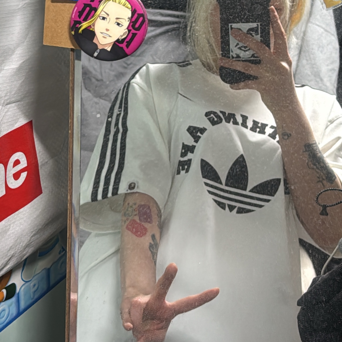 Adidas x BAPE T-Shirt White - KR Sizing 착용 스타일