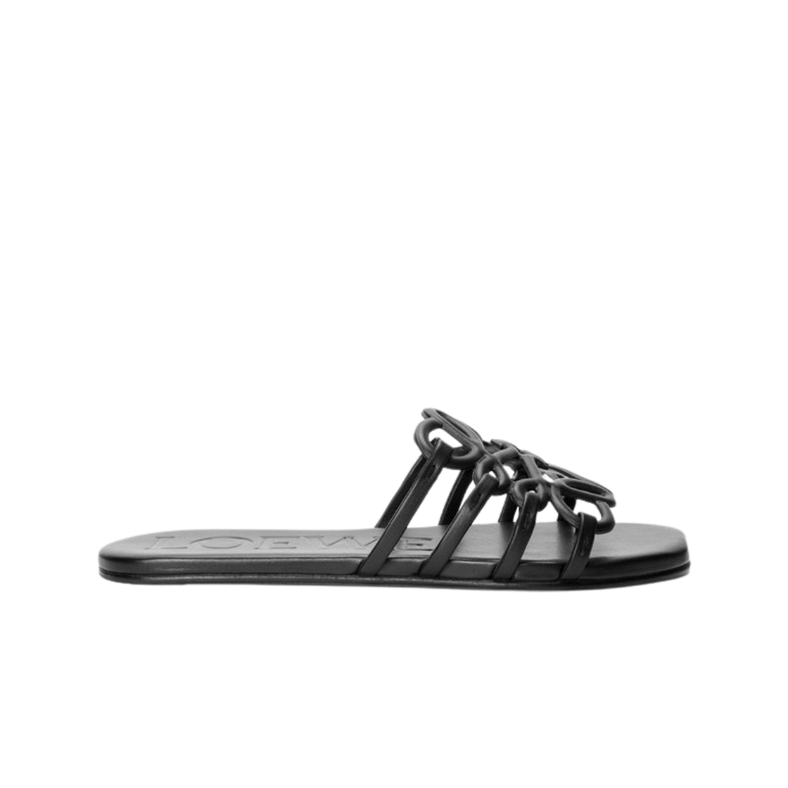 (W) 로에베 소프트 카프스킨 페탈 아나그램 슬라이드 블랙((W) Loewe Petal Anagram Slide in Soft Calfskin Black)